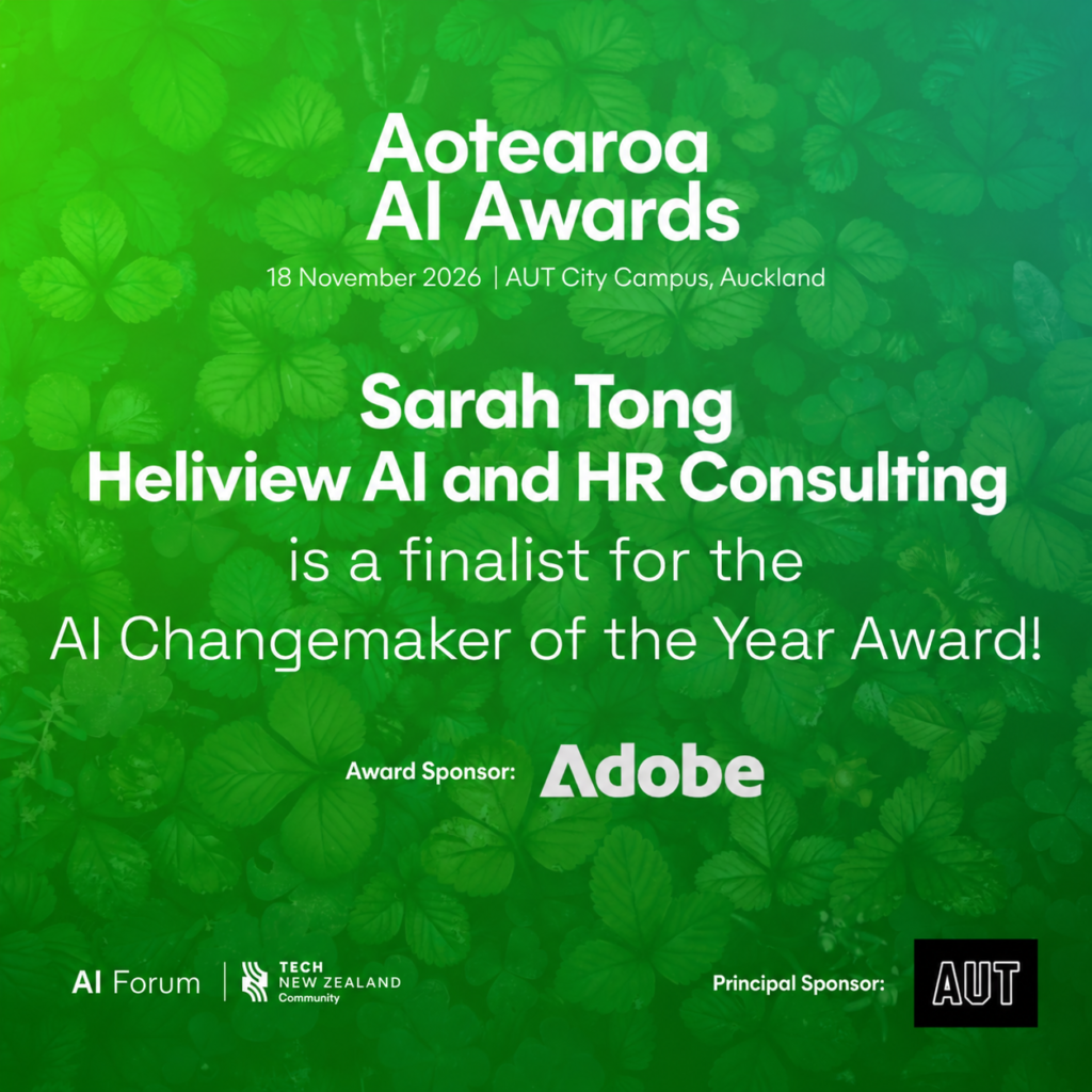 Sarah Tong of Heliview AI and HR Consulting, finalist for the 2026 AI Changemaker of the Year Award at the Aotearoa AI Awards.
